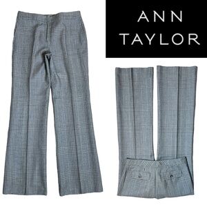 ANN TAYLOR WOOL BLEND HERRINGBONE FLAT FRONT LINED WIDE LEG TROUSER PANTS